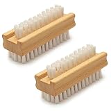 Konex Non-Slip Wooden Two-sided Hand and Nail Brush - Stiff Bristle Fingernail Brushes for Cleaning Under Nails - Heavy Duty Fingernail Brush for Manicure and Automotive Use - 2 Pack