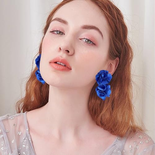 Oversized Fabric Flower Earrings for Women Statement Boho Chic Dangle Drop Earrings for Parties Weddings or Everyday Wear2
