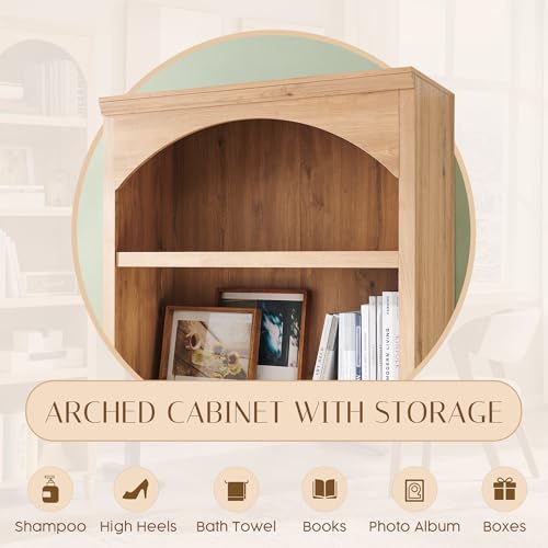 Image of IFBUY 76 inch Arched Bathroom Storage Cabinet, Large Arched Cabinet, Natural