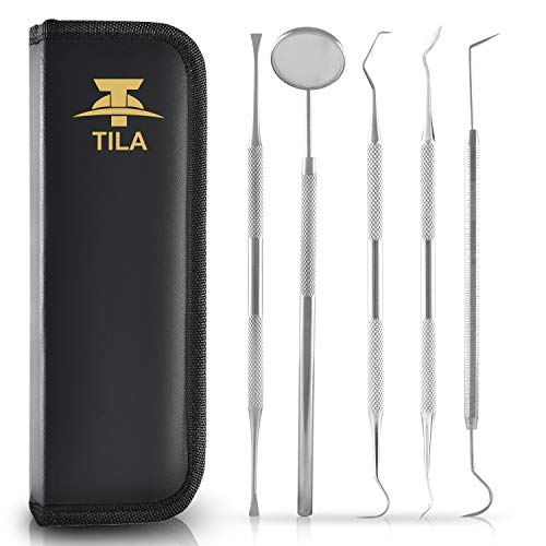 Dental Hygiene Kit Best for Personal Use Deep Tooth Cleaning - Calculus Plaque Remover Set - Scaler Instruments, Tartar Scraper, Tooth Pick, Mouth Mirror -Premium Stainless Steel 5pc Dentist Tools Set
