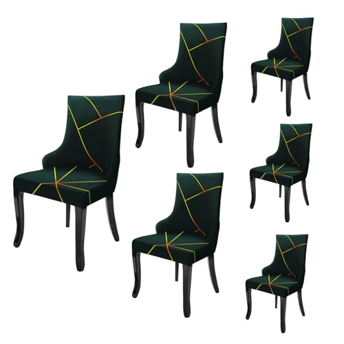 Image of House of Quirk Polyester Wingback American Side Chair Slipcover-Accent Chair Cover Slipcover with Arm,Washable Dining Chair with Nailed Trim Protector for Dining Living Room Pack of 6 Green Gold Prism