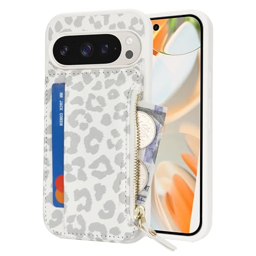 Image of Cavor for Google Pixel 9 Pro XL Case Wallet with Card Holder, Leopard White