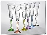 Bohemia Crystal Sektgläser Victoria mit buntem Stiel und Gravur, 180 ml, 6 - Set * Bohemia Crystal Sektgläser Victoria * Inhalt: 180 ml * mit buntem Stiel und Gravur * 6 - Set
