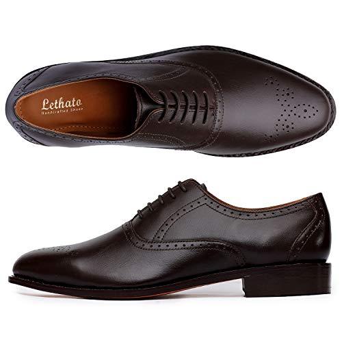 Handmade Brogue Oxford Goodyear Welted Genuine Leather Lace Up Dress Shoes- Brown #TOP1