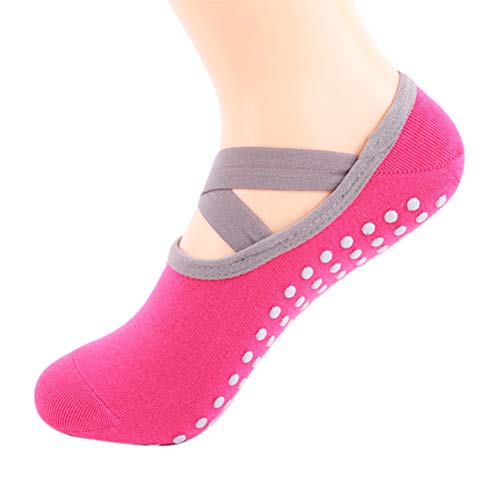 Hughdy Sports Anti Slip Yoga Socks, 1 Pair Sports Anti Slip Yoga Socks Slipper for Women Lady Bandage Pilates Sock Ballet Heel Dance Protector Rosy