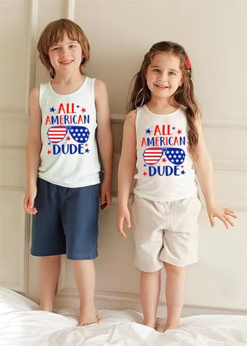 Image of 4th of July Tank Tops Toddler Boys American Flag Shirts Kids Patriotic T-Shirts Sleeveless Top 100% Cotton Tees 1-7T
