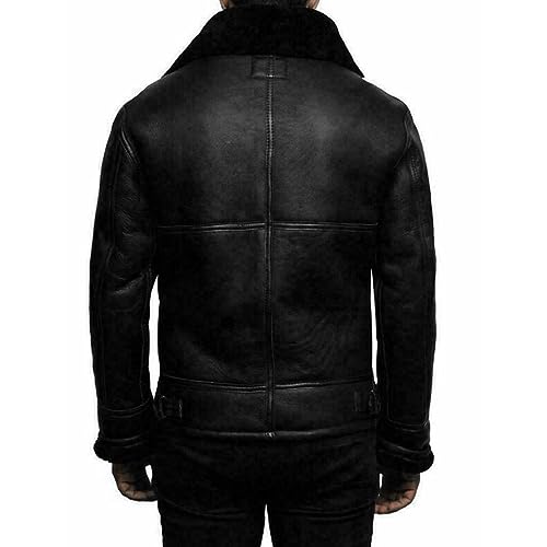 JEsilunmaMY Winter Fuzzy Sherpa Leather Coat for Men Fleece Lined Fur Collar Motorcycle Jacket Warm Thicken Bomber Overcoat2