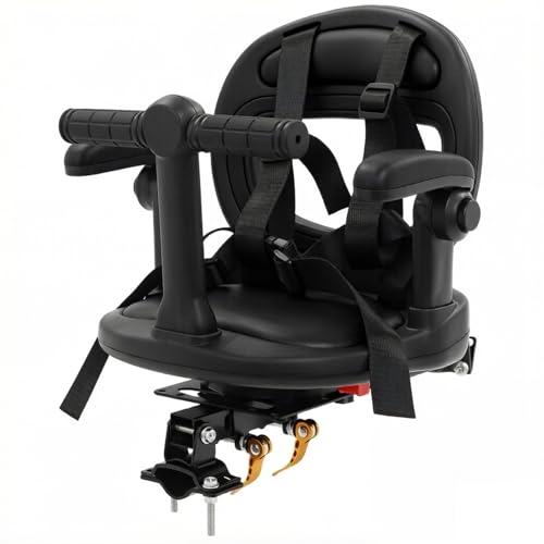 Joygoodta Silla de Bicicleta para niños, Silla giratoria de Montaje Delantero con Doble Sistema de Bloqueo y reposabrazos Ajustables; portabebés para niños de 1 a 6 años, fácil de Instalar, Negro