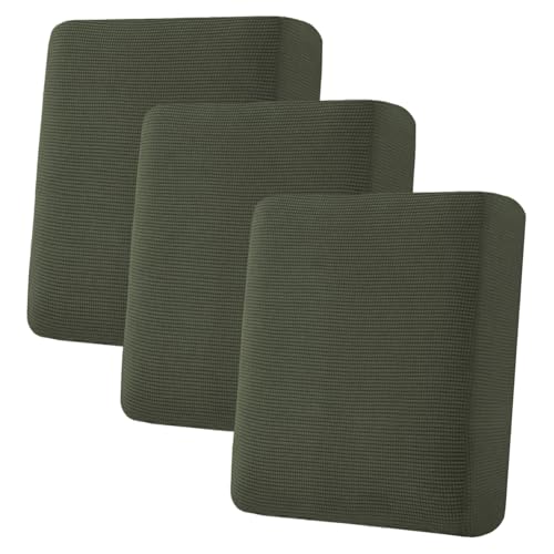 H.VERSAILTEX Super Stretch Individual Seat Cushion Covers Sofa Covers Couch Slipcover Sets Thick Jacquard Textured Twill Fabric (3 Piece Sofa Cushion Covers, Olive)
