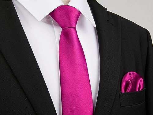 Image of HISDERN Mens Solid Color Ties Formal Satin Necktie and Pocket Square Set Classic Wedding Business Tie & Handkerchief