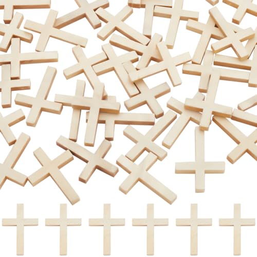 SUNNYCLUE 50Pcs Wood Cross Beads Easter Crosses Beads Large Wooden Crosses Center Crucifix Holiday Beading for Bead Assortments Easter Necklace Earring Crafting Supplies Women Accessories