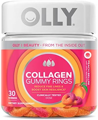 OLLY Collagen Gummy Rings, 2.5g of Clinically Tested Collagen, Boost Skin Elasticity & Reduce Wrinkles, Adult Supplement, Peach Flavor, 30 Count