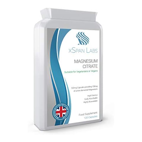 Magnesium Citrate 500mg 120 Capsules - Providing 150mg of Active Elemental Magnesium - High Potency - Easily Absorbable - Highly Bioavailable - UK Manufactured Cover