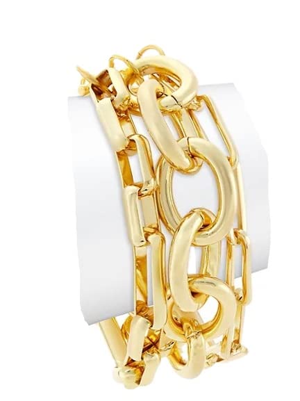 Kenneth Jay Lane Polished Gold 3-Row Chain Link Necklace or Bracelet