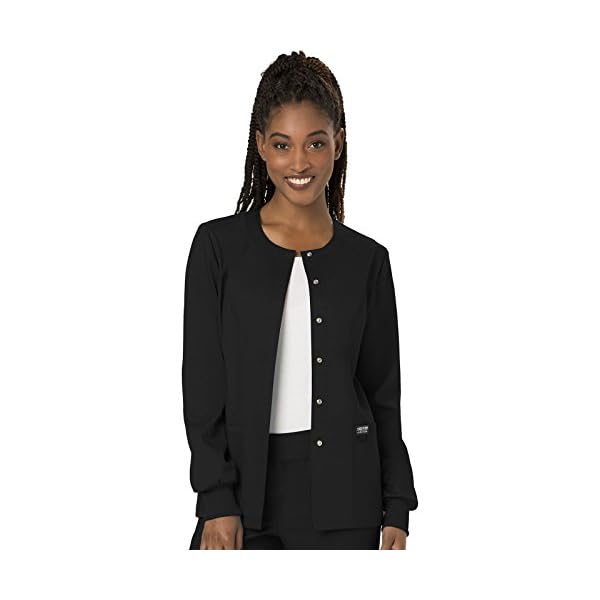 Cherokee-Womens-Snap-Front-Warm-up-Jacket Cherokee Women's Snap Front Warm-up Jacket, Black, Medium