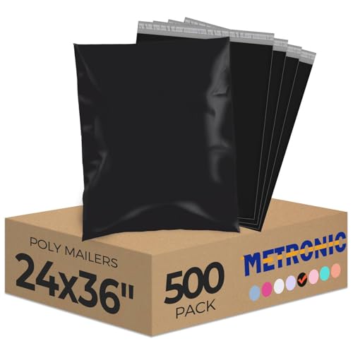 Image of Metronic Poly Mailers 24x36 500Pack Black, Extra Large Shipping Bags for Clothes,Self Seal Shipping Envelopes for Small Business,Waterproof Mailers Poly Bags for Shipping,Packaging Mailing Bags Bulk