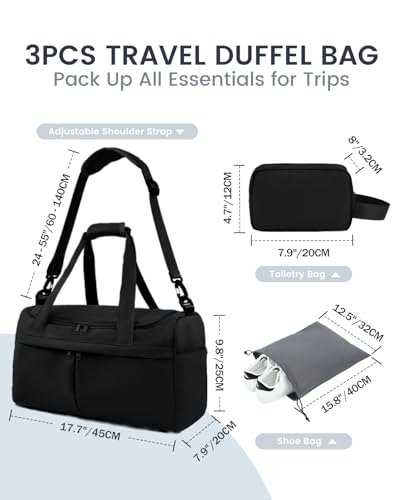 For Spirit Airlines Personal Item Bag 18X14X8 Carry On Travel Duffle Bags for Airplanes Women Men with Wet Pocket Weekender with Shoe and Toiletry Bags, Black4