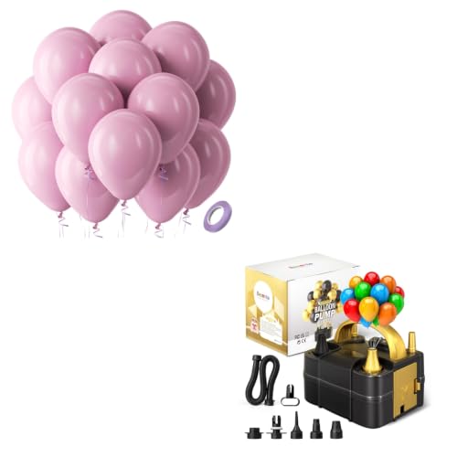 Image of Mauve Balloons Latex Party Balloons - 100 Pack 12 inch Round Helium Dusty Pink Dark Rose Blush Boho Netural Balloons and Electric Balloon Pump Multiple