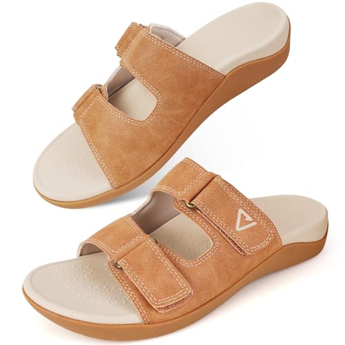 Image of V.Step Orthopedic Slides with Arch Support for Women Men, Adjustable Orthotic Sandals for Plantar Fasciitis Pain Relief Indoor Outdoor Brown W12 /M11