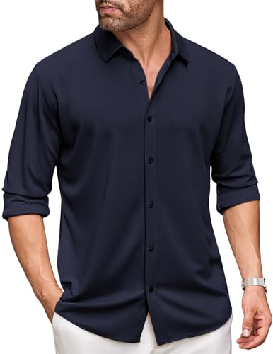 COOFANDY Herren Hemd Langarm Smokinghemd Freizeithemd Hemden Casual Wrinkle Free Shirt Shirt Faltenfrei Hemd Herren Hemd mit Kentkragen Blauviolett L