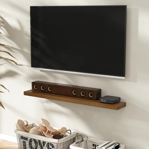 Image of Marsmiles Wood Floating Shelves | 55 Inch Rustic Dark Wood Wall Shelves Set of 1 | 55 inch W x 7.7 inch D x 1.6 inch H Wooden Shelves for Bathroom Living Room Kitchen