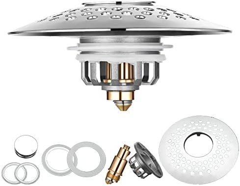 Universal Bathtub Stopper with Shower Drain Hair Catcher, Upgraded Brass Bath Tub Drain Plug, Bathtub Drain Cover, Pop-Up Drain Filter for 1.6-2 Inch Drain Hole (Tub Stopper 1 PCS)