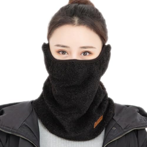 Aniyan Damen Schals mit Atemschutz & Ohrenschutz | 3-in-1 Winter Halstuch aus Teddy-Fleece & Baumwolle | Für Radfahren, Ski, Outdoor | One Size (54cm Schwarz)