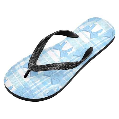 Burbuja Blue Bows Plaid Flip Flops for Women Men, Soft Thong Sandals Rubber Slippers for Pool Beach Essentials2