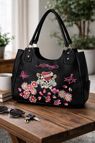 Bolso Tote ED HARDY con diseño calavera y rosa miniatura 3