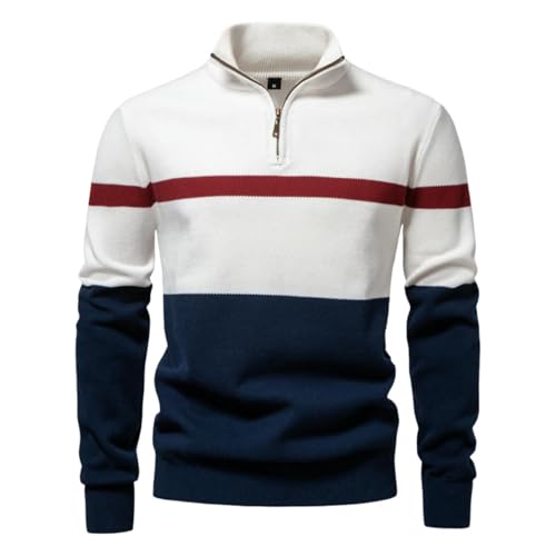 Suéter de hombre con media cremallera y cuello alto colorblock en punto abrigado para invierno