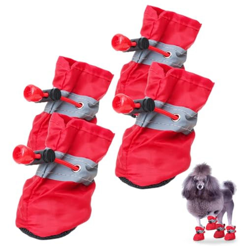 HAMKU 4PCS Scarpe per cani, Impermeabili per Cani con Cinghie Rifletten Regolabili,Adatto a cani di peso intorno ai 12 kg