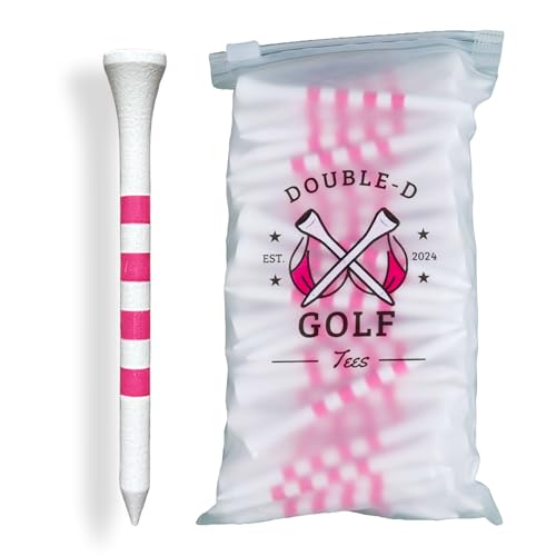 Double-D Golf Bamboo Golf Tees Supporting Breast Cancer Research | Profit Donation | Two Size Options (2 3/4 & 3 1/4) | Striped Pink and White | Biodegradable & Eco-Friendly