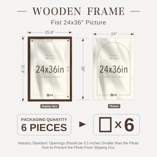 Image of VCK 24x36 Poster Frames Brown - Wide Border Wood Picture Frame, Multi-Directional Display Family Photos, Office Prints, Studio /Gallery Art, Woodgrain Series, Wall Hanging, Set of 6