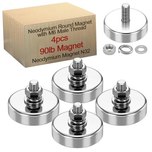 Image of Flutesan 4 Pieces Heavy Duty Round Mounting Magnet with Bolt 1.26in-90lb-M6 Silver with Male Thread Stud Strong Magnet Super Powerful for Lighting Camera Brackets License Plate