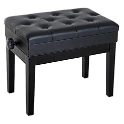 HOMCOM Banquette Tabouret siège pour Piano Hauteur réglable 55L x 33l x 48-58H cm Coffre de Rangement Interne Assise revêtement synthétique capitonné Bois Noir - Les Beatles, Paul McCartney, John Lennon, RIngo Starr, George Harrison