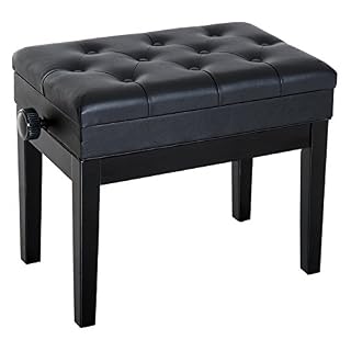 HOMCOM Banquette Tabouret siège pour Piano Hauteur réglable 55L x 33l x 48-58H cm Coffre de Rangement Interne Assise revêtement synthétique capitonné Bois Noir - Les Beatles, Paul McCartney, John Lennon, RIngo Starr, George Harrison