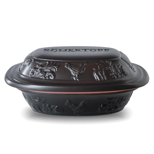 Romertopf Rustico Clay Roaster | Non-Stick Dutch Oven | Healthy Pot Cooking | Clay Baker | Versatile Cooking Vessel - 1.27 Quart (1.2 Liters) for one Person - Black