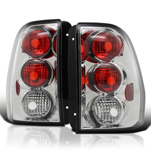 SPEC-D TUNING Chrome Housing Clear Lens Tail Lights Compatible with 2002-2009 Chevy Trailblazer, Left + Right Pair Assembly
