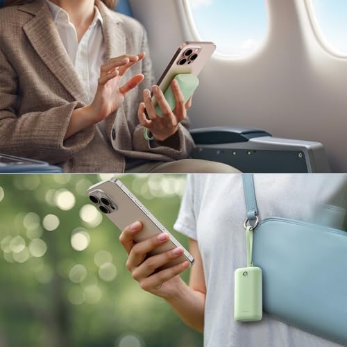 Image of iWALK Mini Portable Charger 10,000mAh, 22.5W USB-C Fast Charging Power Bank with Built-in Cable, Travel Essential Ultra-Small Battery Pack Compatible for iPhone 17 /16 /16 Pro /15, Samsung, Google, Green