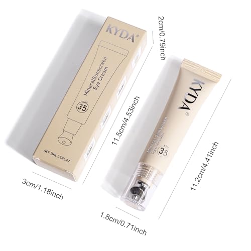 KYDA Mineral Sunscreen Eye Cream, Under Eye Concealer Eye Corrector, 3-in-1 Anti-Aging Augencreme gegen dunkle Augenringe und feine Linien, SPF 35, Medium