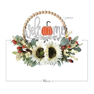 TEMPUS 16" Fall White Sunflower Wreath for Front Door Hanging Wall Decoration Thanksgiving Home Farmhouse Decor TEMPUS 16 Fall White Sunflower Wreath for Front Door Hanging Wall Decoration Thanksgiving Home Farmhouse Decor