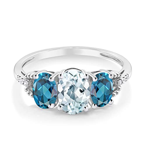 Gem Stone King 10K White Gold Sky Blue Aquamarine London Blue Topaz and Diamond Engagement Ring For Women (1.97 Cttw, Gemstone Birthstone, Available In Size 5, 6, 7, 8, 9)2