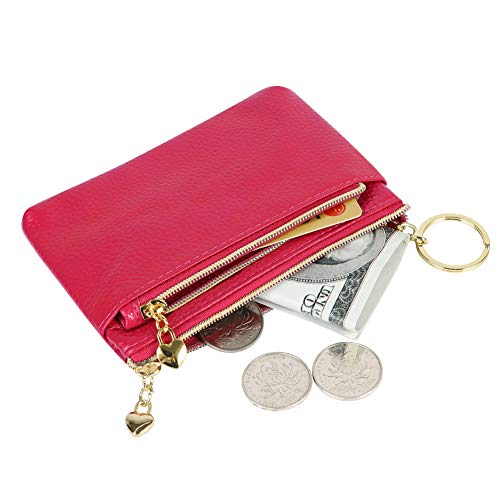 Image of Women's Genuine Leather Coin Purse Zipper Pocket Size Pouch Change Wallet, Rose