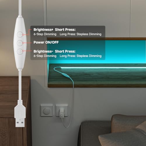 Image of 5V COB Ice Blue Led Strip Light 6.56FT USB Powered CRI90+ LED Tape Lights with Dimmer, 8mm Width Dimmable High Density Flexible Strips for TV Under Cabinet Bedroom