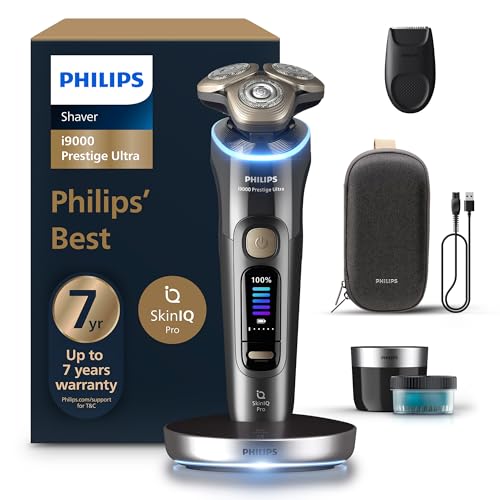 Philips Shaver i9000 Prestige Ultra, Wet & Dry Electric Shaver, Dark Slate, Skin IQ Pro Technology, Triple Lift & Cut System, 360 Rotating NanoTech Precision Blades, 5 Shaving Modes, Model XP9402/31
