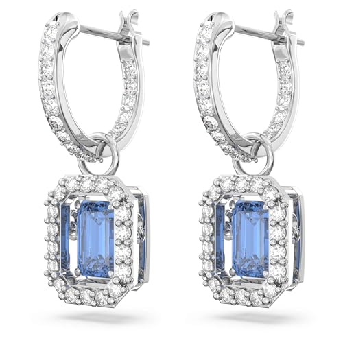 Swarovski Una Earrings, Octagon cut Swarovski Zirconia, Blue, Rhodium Finish3