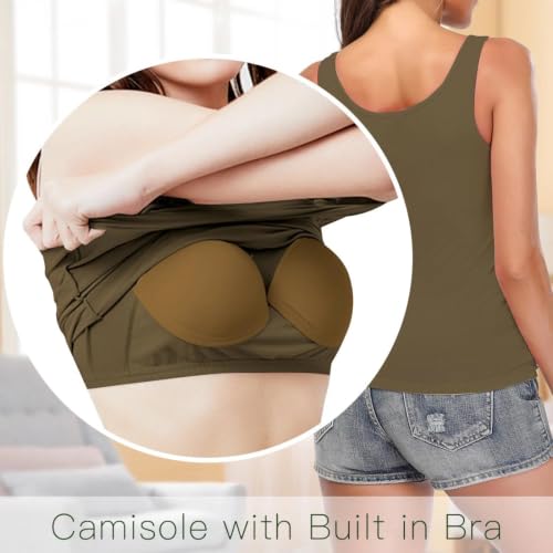 Image of Camisoles for Women with Built in Bra,Basic Yoga Top Layering Tank Top Padded Bra Undershirt(S-3XL)