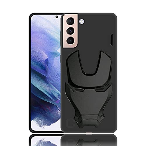 Image of COVERLY Official 3D Touch Feel Trending Real Hero Avengers Logo Mask Soft Rugged Grip TPU Iron Man Super Power Cartoon Movie Silicone Matte Strong Back Cover for Samsung Galaxy S21 Plus -Black