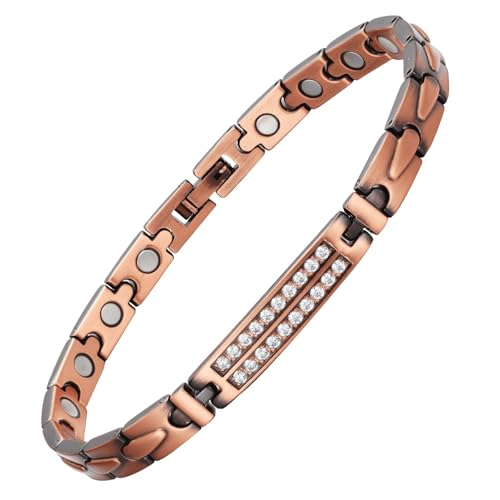Image of Copper Bracelet for Women 99.9% Pure Copper Crystal Bracelets Link Chain Charm Jewelry Present 3500 Gauss with Adjustment Tool