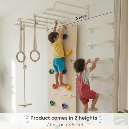 Image of Curious Cub Jungle Gym for Kids Indoor | Kids Gym Play Set | Contains Monkey Bar, Gymnastics Ring, Disk Swing, Rope Ladder for Kid to Play Indoor Fun Activity for Ages 4+ (UL3- 7 FEET)